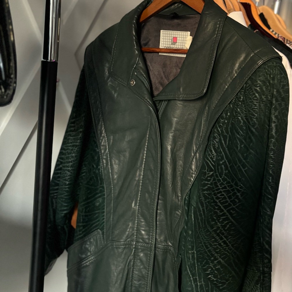 Vintage 90s Perino Ponti Forest Green Leather Jacket – Artwear Statement Blazer